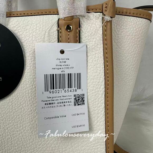 Kate Spade Disney X KSNY Chip N Dale Mini Tote Crossbody In Leather/Chalk KL749 - Picture 5 of 10